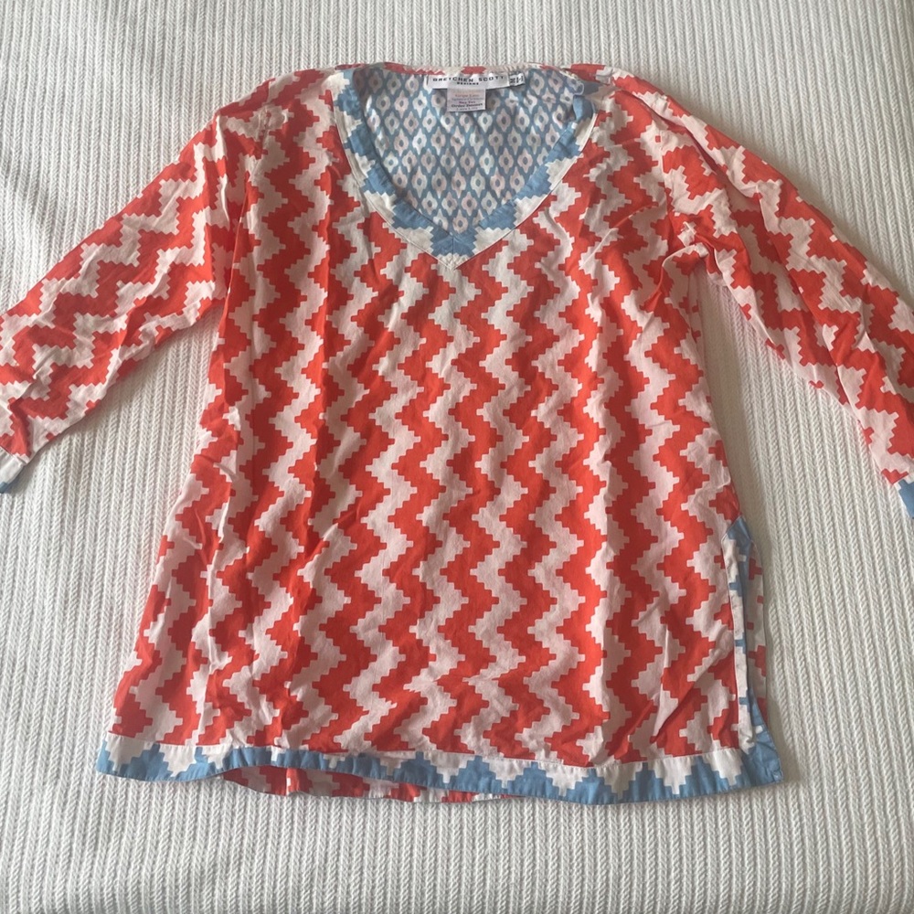 Gretchen Scott blue and orange tunic top size M